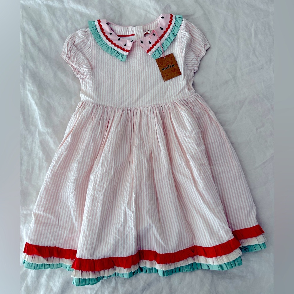 NWT Boden Seersucker Watermelon Dress size 6-7
